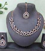 Pink color rhodium plating festive wear designer necklace set