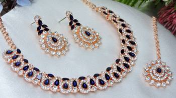 Pink color rhodium plating festive wear designer necklace set 2