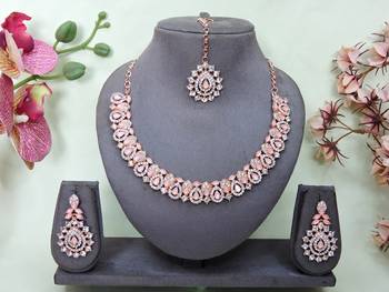 Pink color rhodium plating festive wear designer necklace set 1