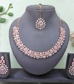 Pink color rhodium plating festive wear designer necklace set