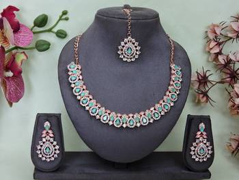 Green color rhodium plating festive wear designer necklace set 1