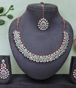 Green color rhodium plating festive wear designer necklace set