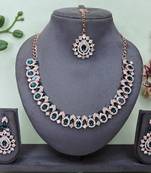 Green color rhodium plating festive wear designer necklace set