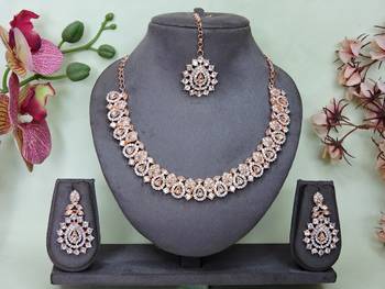 Pink color rhodium plating festive wear designer necklace set 1