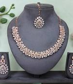 Pink color rhodium plating festive wear designer necklace set