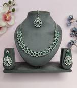 Green color rhodium plating festive wear designer necklace set