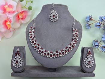 Maroon color rhodium plating festive wear designer necklace set 1
