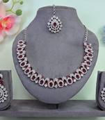 Maroon color rhodium plating festive wear designer necklace set