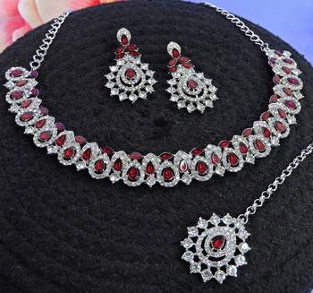 Maroon color rhodium plating festive wear designer necklace set 3