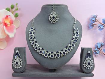 Beige color rhodium plating festive wear designer necklace set 1