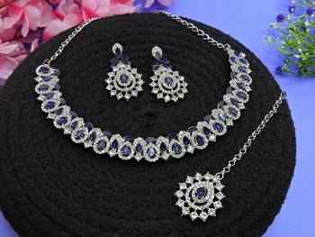 Beige color rhodium plating festive wear designer necklace set 2