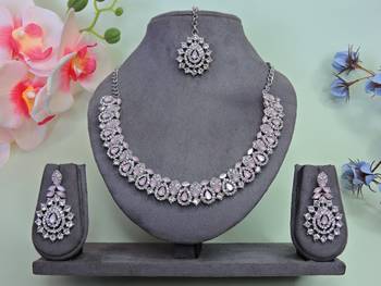 Pink color rhodium plating festive wear designer necklace set 1