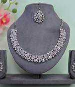 Pink color rhodium plating festive wear designer necklace set