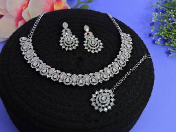 Pink color rhodium plating festive wear designer necklace set 2