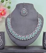 Green color rhodium plating festive wear designer necklace set
