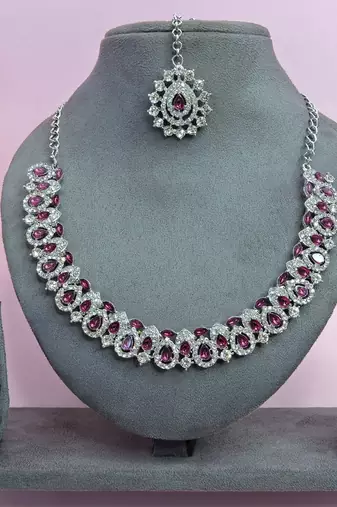 Purple color rhodium plating festive wear designer necklace set