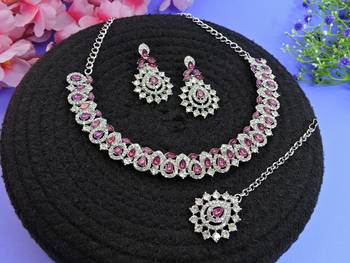 Purple color rhodium plating festive wear designer necklace set 2