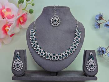 Green color rhodium plating festive wear designer necklace set 1