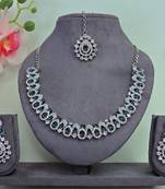 Green color rhodium plating festive wear designer necklace set