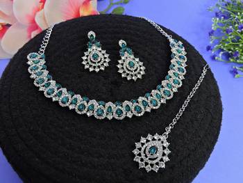 Green color rhodium plating festive wear designer necklace set 2
