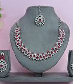 Pink color rhodium plating festive wear designer necklace set