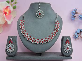 Red color rhodium plating festive wear designer necklace set 1
