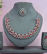 Red color rhodium plating festive wear designer necklace set