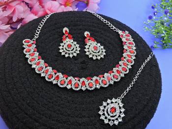 Red color rhodium plating festive wear designer necklace set 2