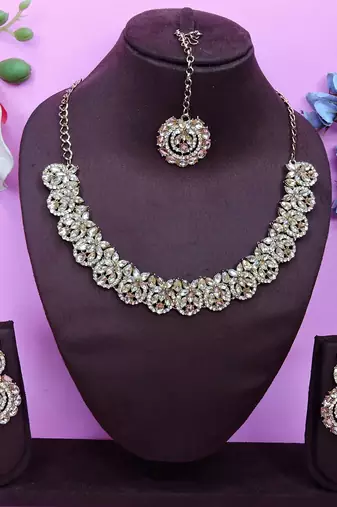 Multicolor color yellow gold plating festive wear designer necklace set