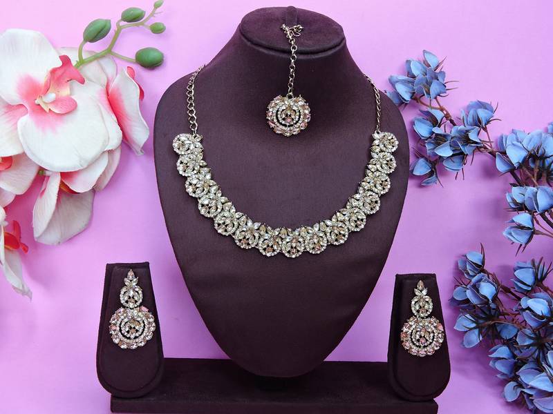 Multicolor color yellow gold plating festive wear designer necklace set