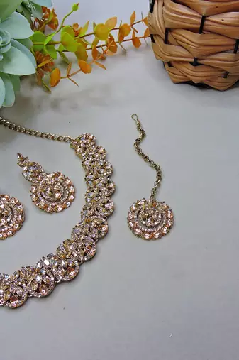 Multicolor color yellow gold plating festive wear designer necklace set