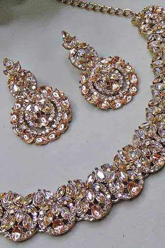 Multicolor color yellow gold plating festive wear designer necklace set
