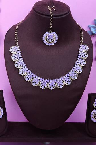 Purple color yellow gold plating festive wear designer necklace set
