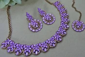 Purple color yellow gold plating festive wear designer necklace set 2