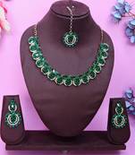 Green color yellow gold plating festive wear designer necklace set
