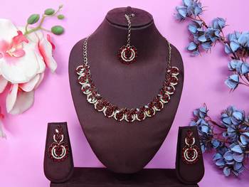 Multicolor color yellow gold plating festive wear designer necklace set 1