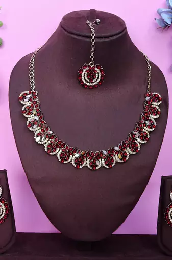 Multicolor color yellow gold plating festive wear designer necklace set