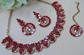 Multicolor color yellow gold plating festive wear designer necklace set 3