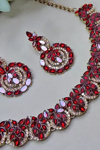 Multicolor color yellow gold plating festive wear designer necklace set