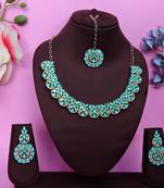 Green color yellow gold plating festive wear designer necklace set