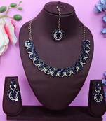 Beige and blue  color yellow gold plating festive wear designer necklace set