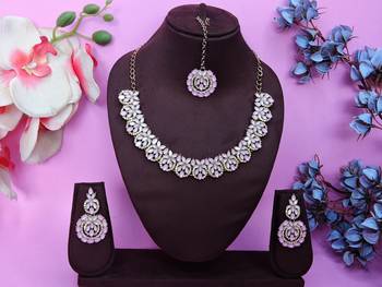 Pink color yellow gold plating festive wear designer necklace set 1