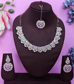 Pink color yellow gold plating festive wear designer necklace set