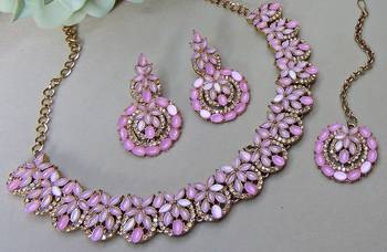 Pink color yellow gold plating festive wear designer necklace set 2