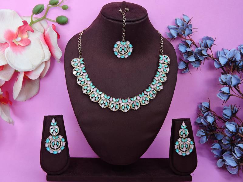 multicolor yellow gold plating festive wear designer necklace set