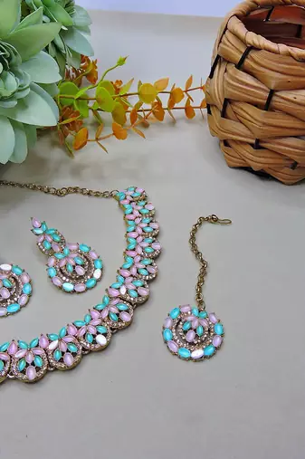 multicolor yellow gold plating festive wear designer necklace set