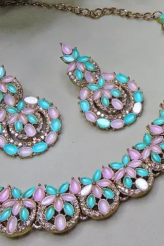 multicolor yellow gold plating festive wear designer necklace set
