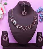 Purple color yellow gold plating festive wear designer necklace set