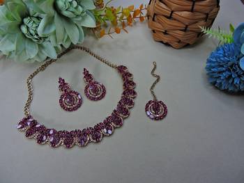 Purple color yellow gold plating festive wear designer necklace set 2