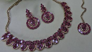 Purple color yellow gold plating festive wear designer necklace set 3